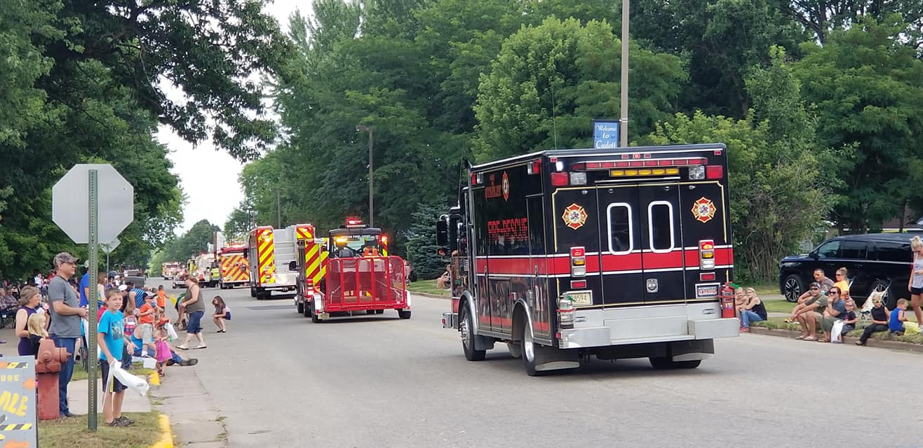Fire trucks rolling through the Nabor Days parade