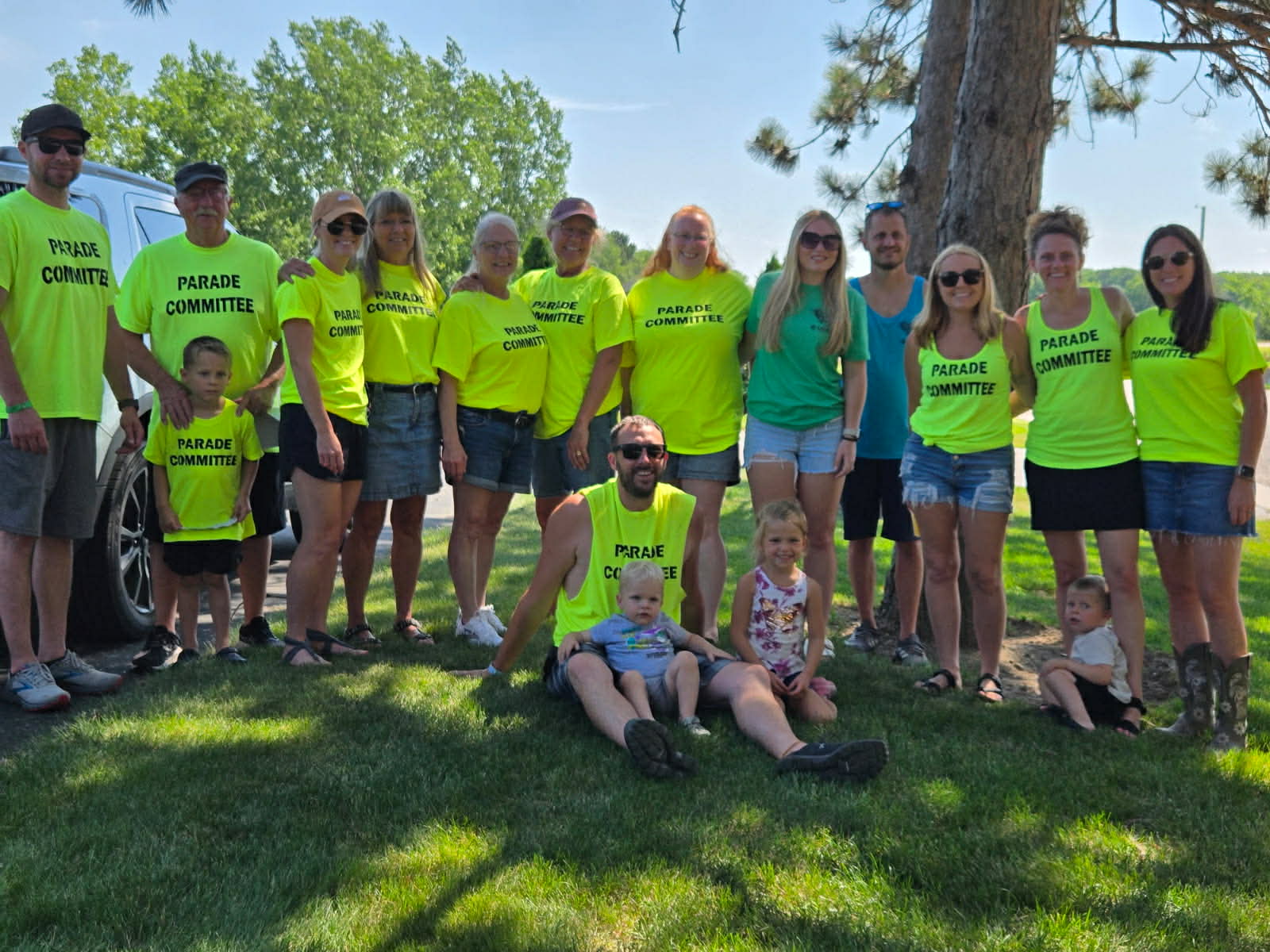 The 2025 Nabor Days Parade Committee in matching neon yellow shirts